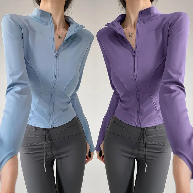 2024 Sun Protection Quick Dry Sports Coat Women's Tight Tops Long Sleeve Zipper Yoga Jacket Running Fitness Women's Jacket S-3XL