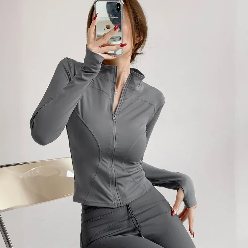 2024 Sun Protection Quick Dry Sports Coat Women's Tight Tops Long Sleeve Zipper Yoga Jacket Running Fitness Women's Jacket S-3XL