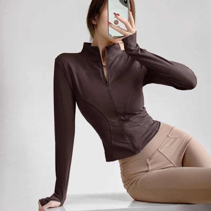 2024 Sun Protection Quick Dry Sports Coat Women's Tight Tops Long Sleeve Zipper Yoga Jacket Running Fitness Women's Jacket S-3XL