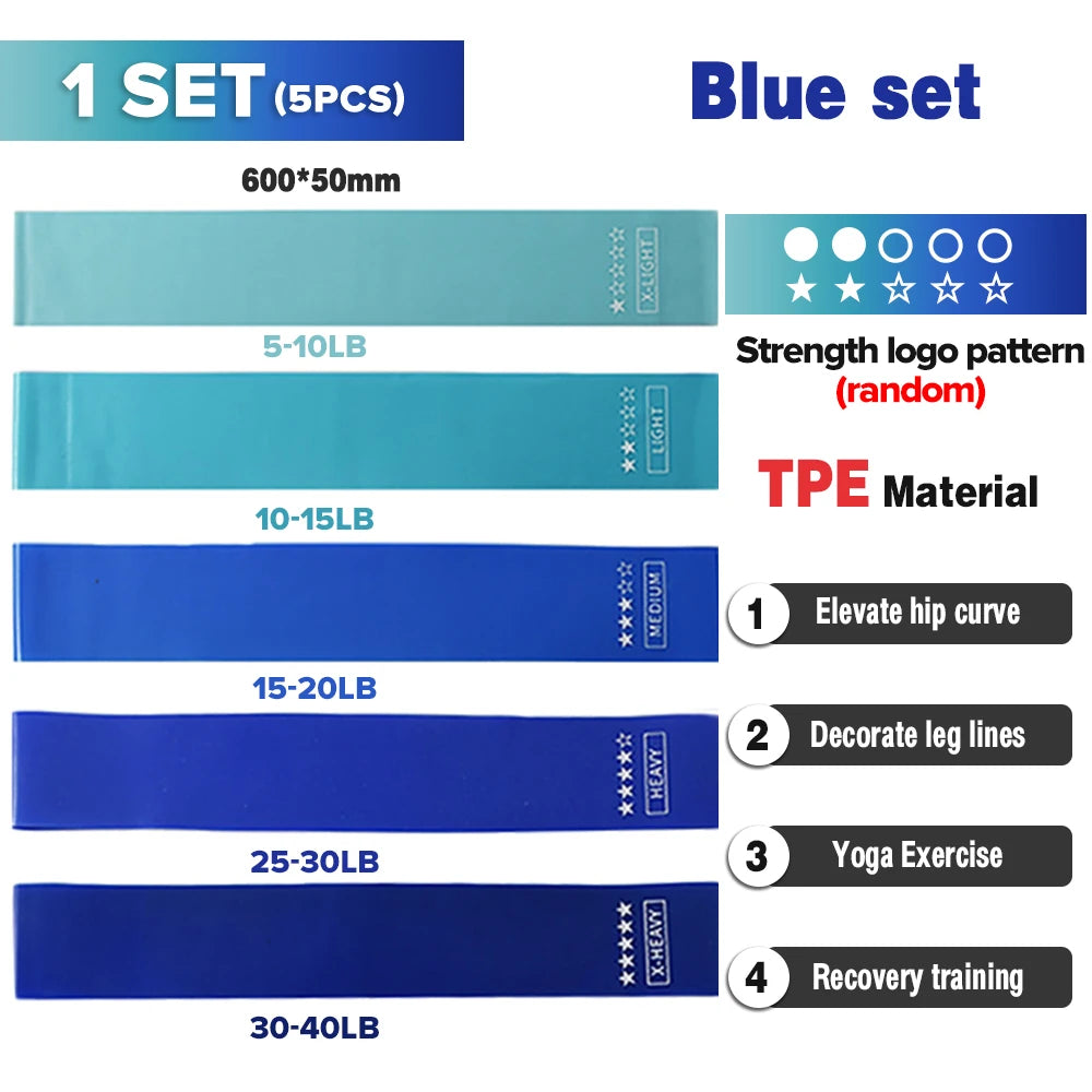 5 PCS [1 Set] Gym Fitness Resistance Bands Portable Fitness Workout Equipment Yoga Elastic Gum Strength Pilates Crossfit Women